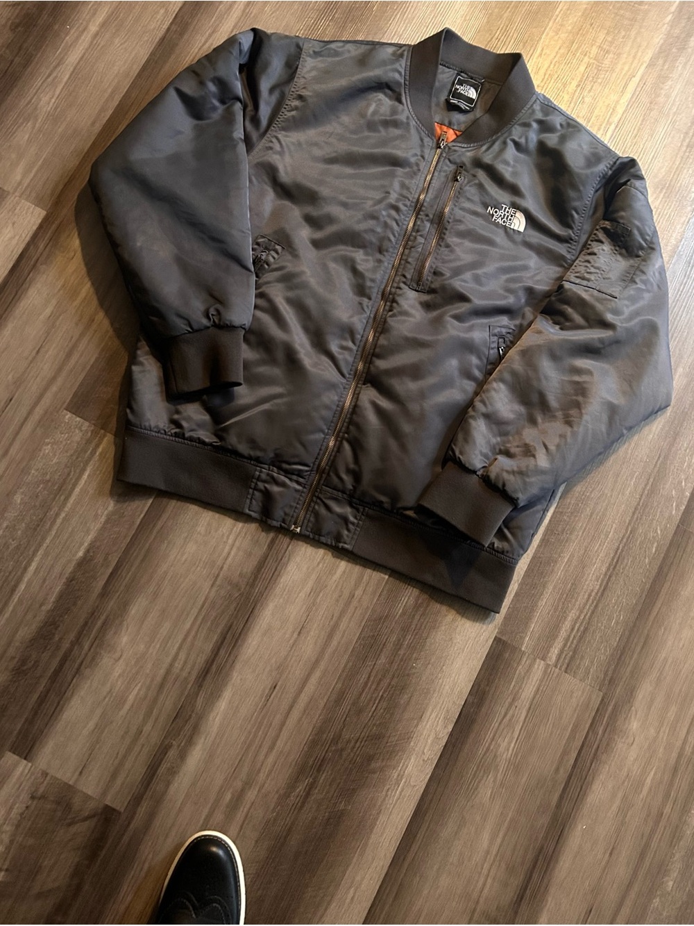 The North Face Grey Bomber-Style Jacket with Chest Logo